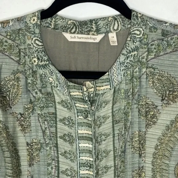 Soft Surroundings Women’s Jardin Majorelle Sage Asymmetrical Maxi Dress Size 1X - Picture 2 of 11